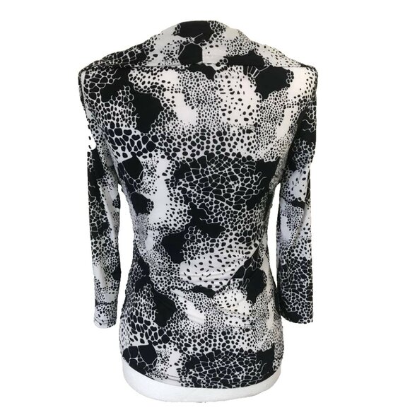 JOSEPH RIBKOFF Top Size 10 Black White Puckered Front Sequins 3/4 Sleeves - Picture 5 of 7